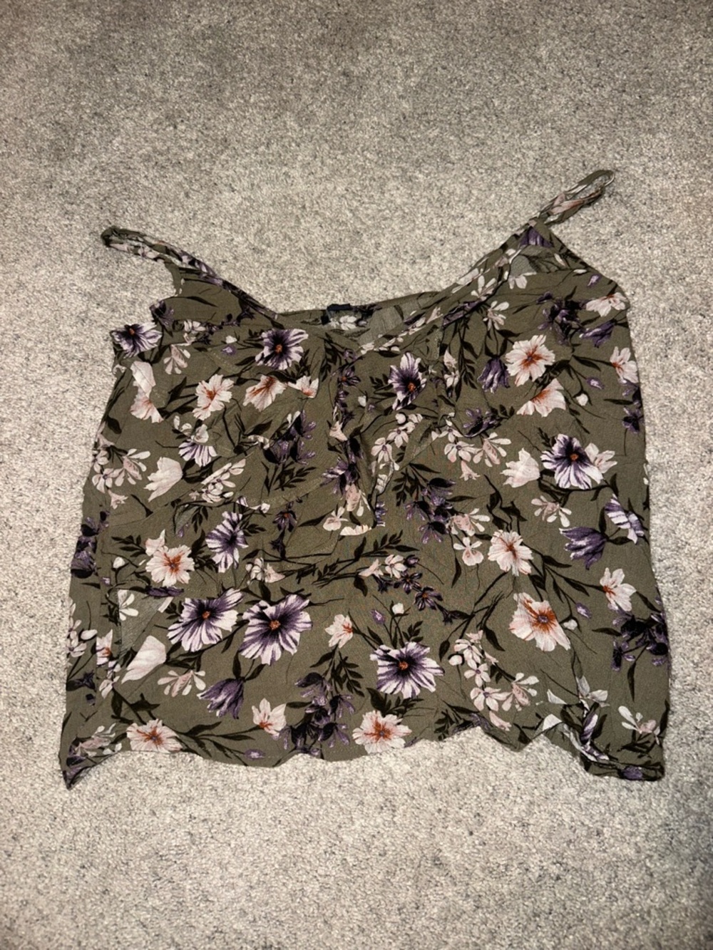 American Eagle - Olive Floral Spaghetti Strap Cami Ruffley - Top size S